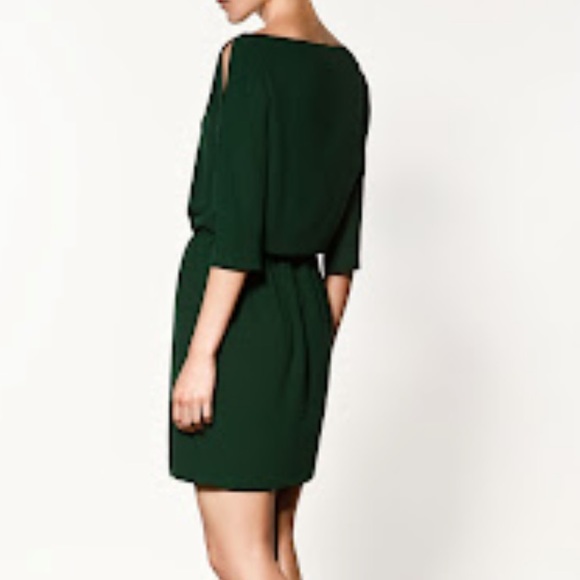 ZARA WOMAN Cold Shoulder Dress EUC Size Small Dark Green - Picture 11 of 11